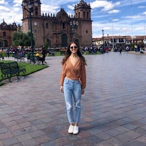 Abbeline Mustard Yellow Striped Wrap Blouse